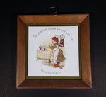 Vintage Holly Hobbie "The simplest things served with love mean the most" Wood Framed Ceramic Tile Trivet - Treasure Valley Antiques & Collectibles
