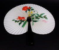Vintage Shanghai Arts & Crafts Folding Hand Fan w/ Red and Yellow Floral - Peoples Republic of China - Treasure Valley Antiques & Collectibles