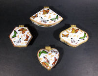 Set of Butterfly Ceramic with Gold Trim Hinged Trinket Jewelry Boxes in Box - Heart, Clam, Hexagon, Diamond - Treasure Valley Antiques & Collectibles