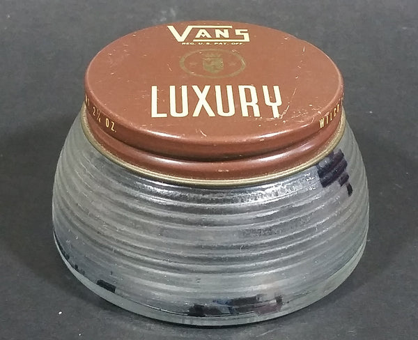 Vintage Glass Jar Vans LUXURY Blue Wax Shoe Polish - Still has wax inside - Treasure Valley Antiques & Collectibles