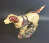 Antique 1940s Large Chalkware Hunting Hound Dog with Leather Harness - Signed - Treasure Valley Antiques & Collectibles