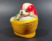 Vintage White Puppy Dog w/ Red Ears In a Yellow Basket Ceramic Pencil Sharpener - Treasure Valley Antiques & Collectibles