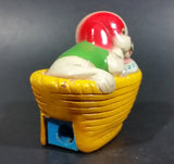 Vintage White Puppy Dog w/ Red Ears In a Yellow Basket Ceramic Pencil Sharpener - Treasure Valley Antiques & Collectibles