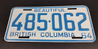 1964 Beautiful British Columbia White with Light Blue Letters Vehicle License Plate 485 062 - Treasure Valley Antiques & Collectibles