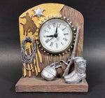 Western Rodeo Cowboy Quartz Clock w/ Leather Overlay, A Star, Boots, Canteen, Gun, and Ropes - Treasure Valley Antiques & Collectibles