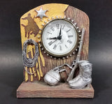 Western Rodeo Cowboy Quartz Clock w/ Leather Overlay, A Star, Boots, Canteen, Gun, and Ropes - Treasure Valley Antiques & Collectibles