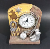 Western Rodeo Cowboy Quartz Clock w/ Leather Overlay, A Star, Boots, Canteen, Gun, and Ropes - Treasure Valley Antiques & Collectibles