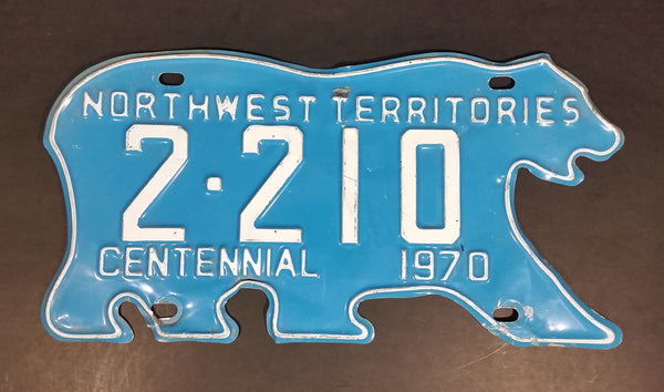 Super Rare 1970 Northwest Territories N.W.T. Centennial Blue Polar Bear Shaped Vehicle License Plate 2210 - Treasure Valley Antiques & Collectibles