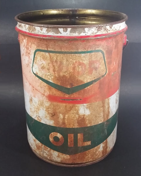 Vintage Co-op Oil 5 Imperial Gallon Large White Green Red Metal Pail with Wood Handle - Treasure Valley Antiques & Collectibles