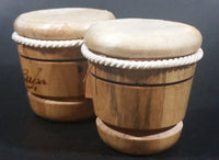 Vintage Wooden Cuban Drums with Hide Small Miniature Wood Burned Decorative Travel Souvenir Collectible - Treasure Valley Antiques & Collectibles