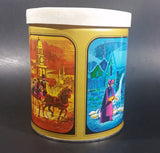 Vintage Round Colorful Sweets Tin with Old Winter Scenes Inside and Out w/ Lid Patented 1960 - Treasure Valley Antiques & Collectibles