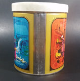 Vintage Round Colorful Sweets Tin with Old Winter Scenes Inside and Out w/ Lid Patented 1960 - Treasure Valley Antiques & Collectibles
