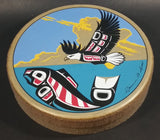 Rare Version Clarence A. Wells Port Simpson, B.C. Aboriginal Art Eagle Flying Over Salmon Deer Hide Rimmed Drum Print - Treasure Valley Antiques & Collectibles