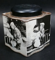 Black and White Photograph Cocoa Storage Tin of a Boy and a Girl Sitting in Different Scenes - Treasure Valley Antiques & Collectibles