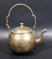 Beautifully Engraved Vintage Solid Brass Teapot Made in India - Treasure Valley Antiques & Collectibles
