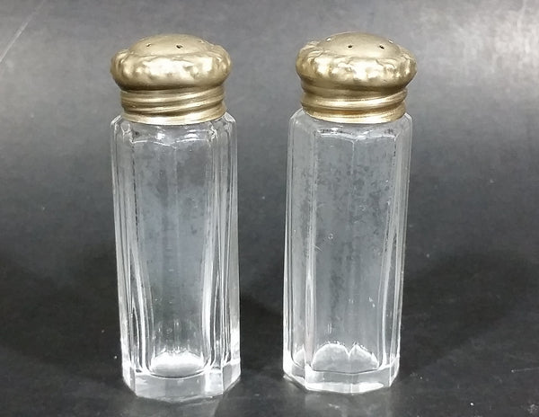 Vintage Glass Small Thin Silver Lidded Salt And Pepper Shakers - Treasure Valley Antiques & Collectibles