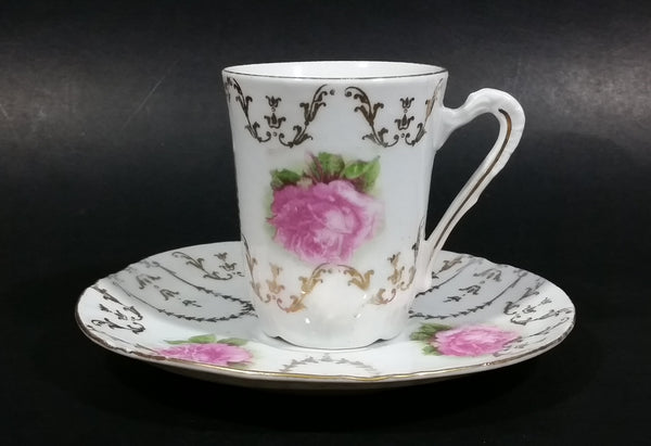 Vintage Unknown Maker Pink Floral with Gold Motif Tea Cup and Saucer Set - Treasure Valley Antiques & Collectibles
