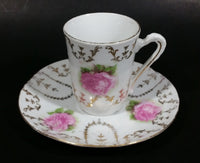 Vintage Unknown Maker Pink Floral with Gold Motif Tea Cup and Saucer Set - Treasure Valley Antiques & Collectibles