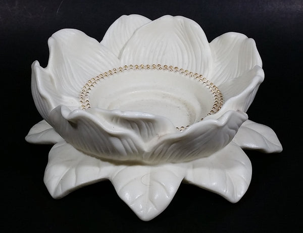 Retired Partylite Porcelain Bisque Magnolia Lotus Flower Blossom Candle Holder - Treasure Valley Antiques & Collectibles