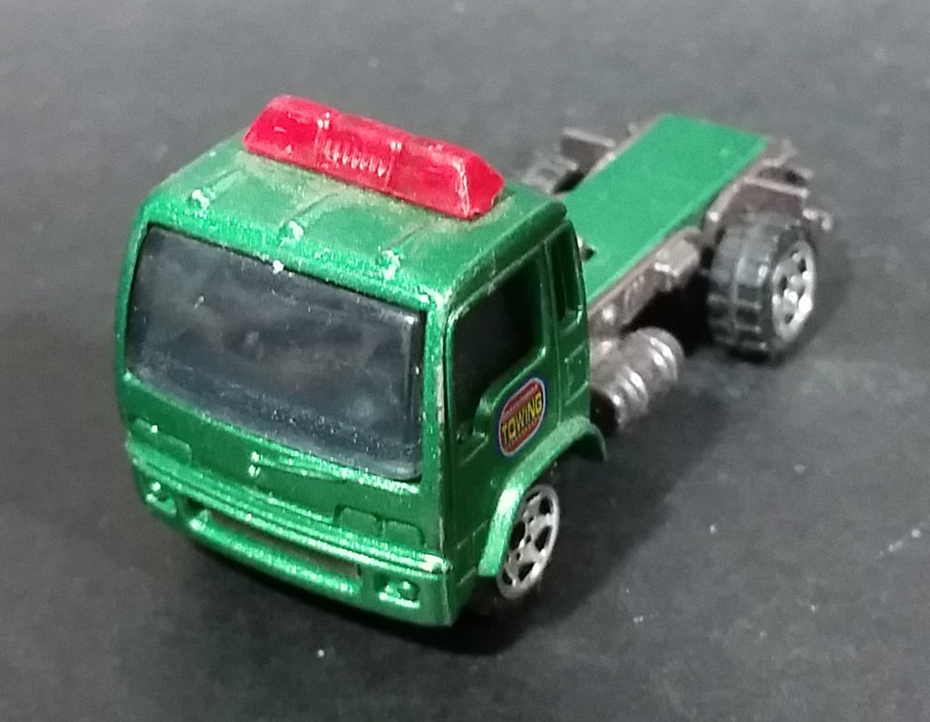 2000 Matchbox Isuzu Flatbed Towing Truck Green Die Cast Toy Car Vehicl ...