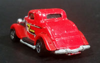 Rare 1987 Hot Wheels 3-Window '34 Red w/ Yellow White Black ZZ Die Cast Toy Car Hot Rod Vehicle - Treasure Valley Antiques & Collectibles