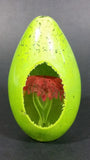 Vintage Green Egg Shaped Art Glass Paperweight w/ Red Flower Bouquet Inside - Treasure Valley Antiques & Collectibles