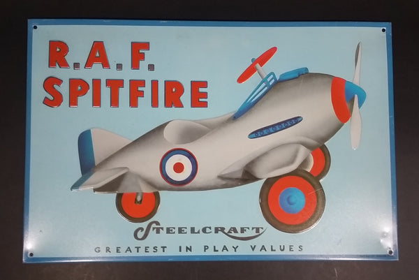 Rare Vintage Steelcraft Toys R.A.F. Spitfire Airplane Greatest In Play Value Embossed Metal Sign - AAA Signs Co. Coitsville, Ohio - Treasure Valley Antiques & Collectibles