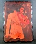 Vintage The King of Rock & Roll Elvis Presley Performing with Hawaiian Leis Lacquered 22" x 15" Wooden Plaque - Treasure Valley Antiques & Collectibles