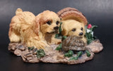 Two Puppy Dogs Being Curious and Playful with a Turtle Resin Decorative Ornament - Treasure Valley Antiques & Collectibles