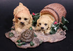Two Puppy Dogs Being Curious and Playful with a Turtle Resin Decorative Ornament - Treasure Valley Antiques & Collectibles