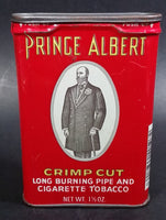 Vintage Prince Albert Crimp Cut Long Burning Pipe And Cigarette Red Hinged 1 1/2 Oz. Tobacco Tin - Treasure Valley Antiques & Collectibles