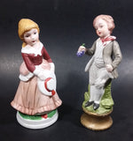 Set of Courting Colonial Girl in Pink Dress and Boy Offering Grapes 5" Ceramic Figurines - Treasure Valley Antiques & Collectibles