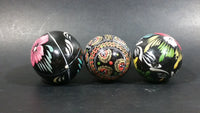 Set of 3 Vintage Black Detailed Flower Decor Polish Ukrainian Style Wooden Hand Painted Easter Eggs - Treasure Valley Antiques & Collectibles