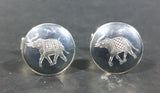 Vintage Siam Sterling Silver Round Black Niello Elephant Cufflinks - Treasure Valley Antiques & Collectibles