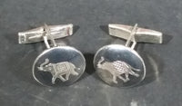 Vintage Siam Sterling Silver Round Black Niello Elephant Cufflinks - Treasure Valley Antiques & Collectibles