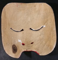 Vintage Wood Carved Face Mask with White Hair Eyebrows and Mustache (Some hair missing) - Treasure Valley Antiques & Collectibles