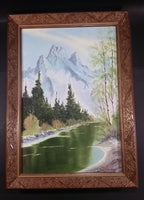 Signed Painting of a Creek or River with a Mountain View Wood Framed on 16" x 24" Canvas - By D. Neufeld - Treasure Valley Antiques & Collectibles