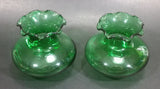 Set of 2 Dark Emerald Green 3" Tall Depression Glass Fluted Ruffle Top Vases - Treasure Valley Antiques & Collectibles
