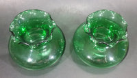 Set of 2 Dark Emerald Green 3" Tall Depression Glass Fluted Ruffle Top Vases - Treasure Valley Antiques & Collectibles