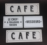 Set of 4 French CAFE - MESSIEURS - Le Chef! A Toujours Raison Metal Decorative Wall Signs - Treasure Valley Antiques & Collectibles