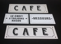 Set of 4 French CAFE - MESSIEURS - Le Chef! A Toujours Raison Metal Decorative Wall Signs - Treasure Valley Antiques & Collectibles
