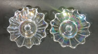 Set of 2 - 1950s Fostoria Carnival Glass Company - Ohio - Clear Rainbow Iridescent Scalloped Celestial Pattern 5 1/4" Candle Holders - Treasure Valley Antiques & Collectibles