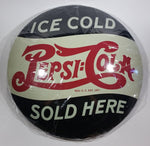 New 2018 Vintage Style Ice Cold Pepsi Cola Sold Here Soda Pop Beverage Round Metal Button Sign - Treasure Valley Antiques & Collectibles