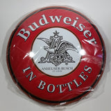 New Vintage Style Budweiser In Bottles Anheuser-Busch St. Louis Red 15" Round Metal Button Sign - Treasure Valley Antiques & Collectibles