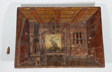 Antique Handmade Wooden Carved Folk Art Hunting Cabin Deer Guns Diorama Wall Display 3D Shadow Box