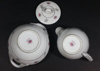 1970s Japan Rosette in Pink Floral with Silver Leaves and Trim Creamer and Sugar Bowl w/ Lid Porcelain Set - Treasure Valley Antiques & Collectibles