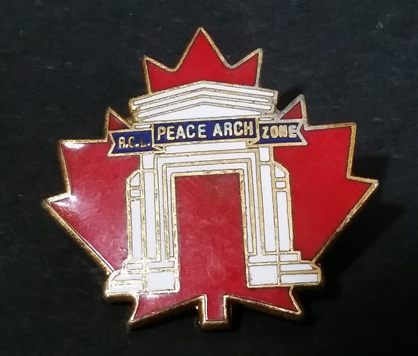 Royal Canadian Legion R.C.L Peace Arch Zone Red Maple Leaf Shaped Enamel Lapel Pin Washington British Columbia Border - Treasure Valley Antiques & Collectibles