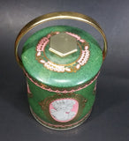 Vintage Murray Allen Imported Quality Confections Enchantress Green Pink Cameo Style Tin Container with Handle - Treasure Valley Antiques & Collectibles