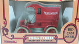 Vintage ERTL Montgomery Ward 1905 Ford Delivery Coin Bank Red 1/25 Scale Pressed Steel Locking with Key and Box - Treasure Valley Antiques & Collectibles