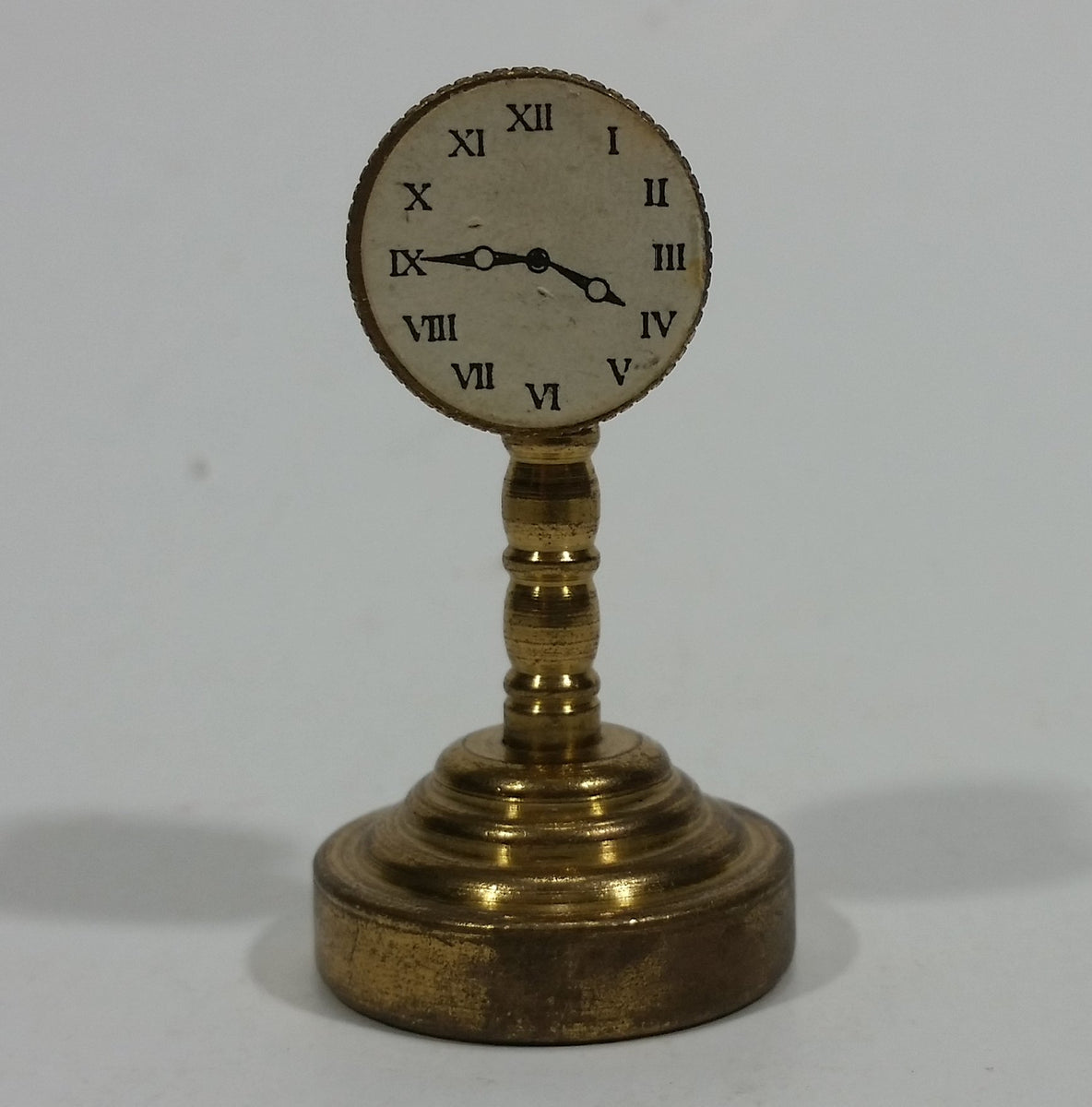 Vintage Collectible Miniature Tiny Little Brass Paper Faced Clock Orna ...